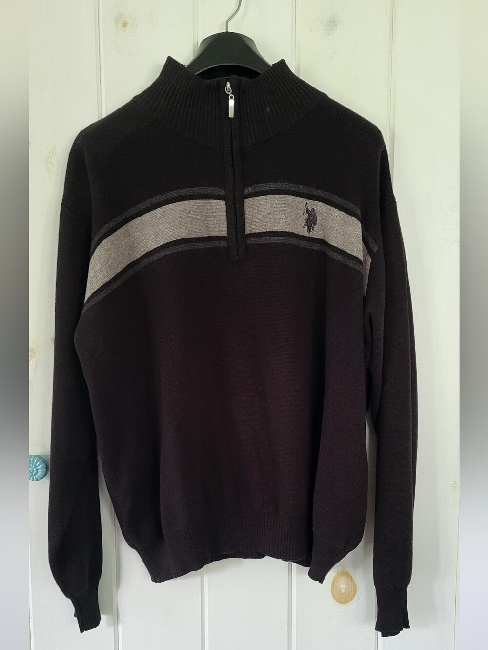 Y2K US Polo Assn 1/4 Zip Ribbed Stripe Signature Sweater